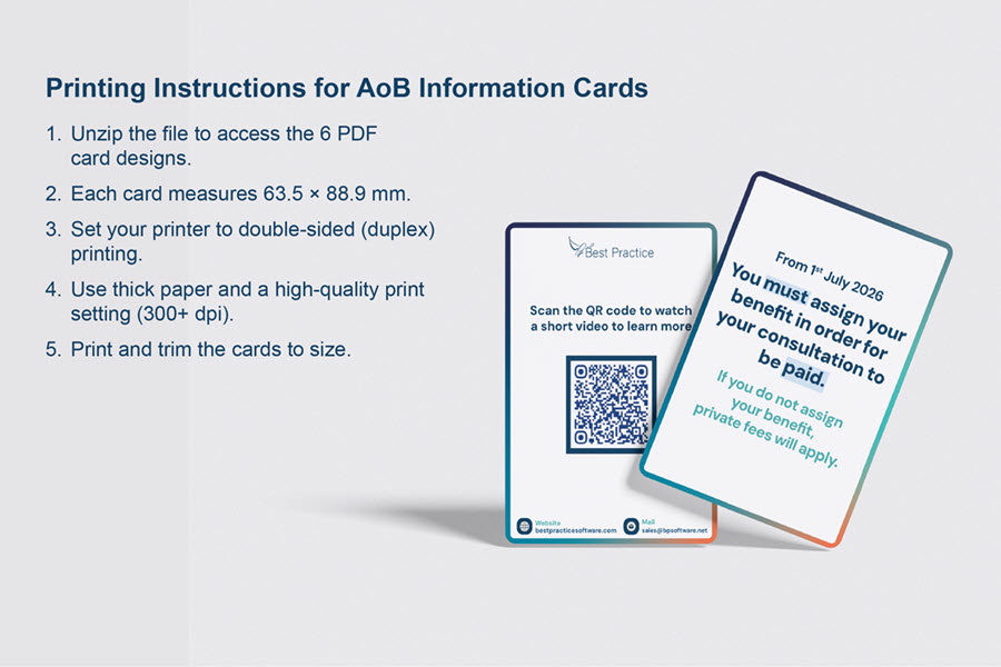 Printing instructions for AoB Information Cards